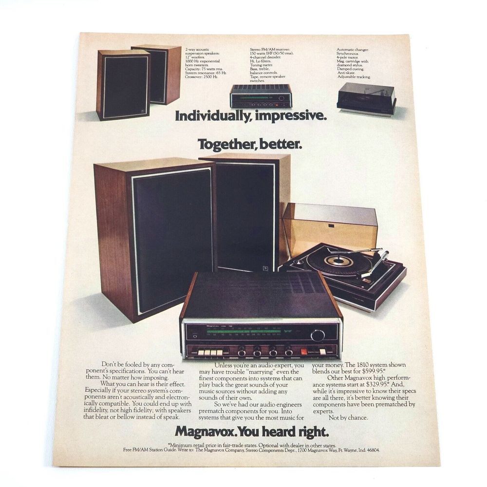 VTG Magnavox Stereo Components Full Color Print Ad Promo Art 9/73 Car Craft Mag